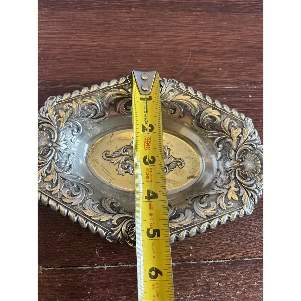 Violette Silver Tone Metal Nut Dish, Raised Shell and Leaf Designs 7.25